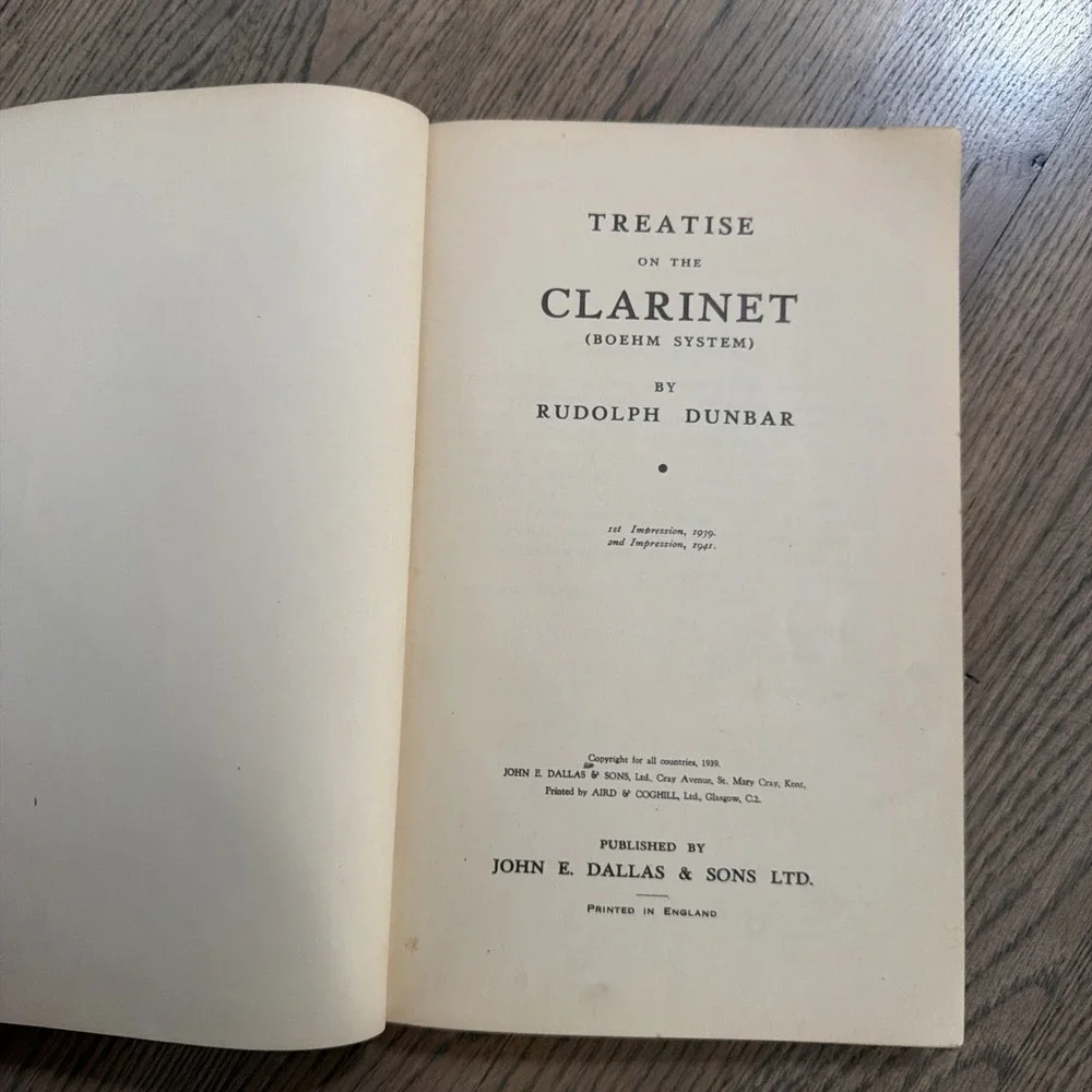 Treatise on The Clarinet Boehm system Rudolph Dunbar - 1941 1st Ed 2nd Print